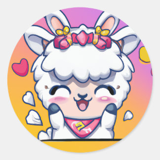 Cute Chibi Kawaii Llama Love Sunset Classic Round Sticker