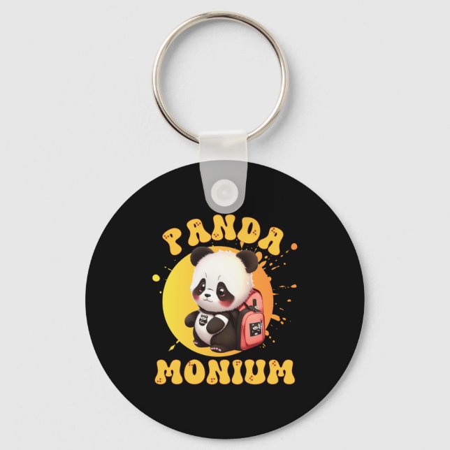 Cute Chibi Kawaii Panda Name School Year On Back B Keychain (Front)