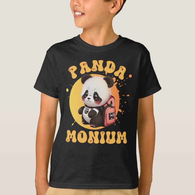 Cute Chibi Kawaii Panda Name School Year on Back T-Shirt (Front)