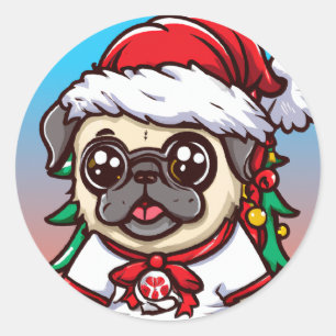 Cute Chibi Kawaii Pug Christmas Sticker