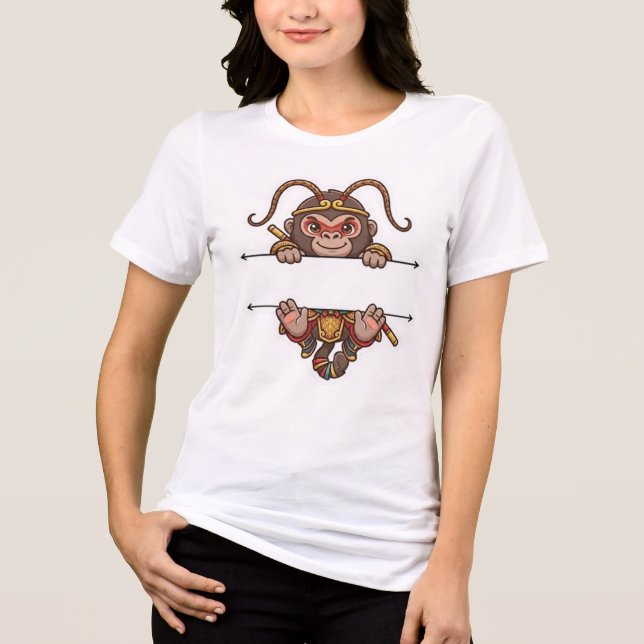 Cute Chibi Monkey King Split Name Frame Tri-Blend Shirt (Front)