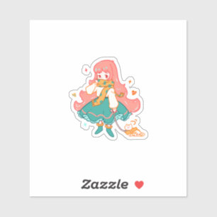 Cute Chibi Pastel Anime Girl with Cat Vinyl