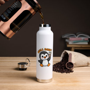 Cute Chibi Penguin 'Delicioso' Pose Sticker Water Bottle