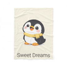 Cute Chibi Penguin Scarf Personalized Baby Blanket