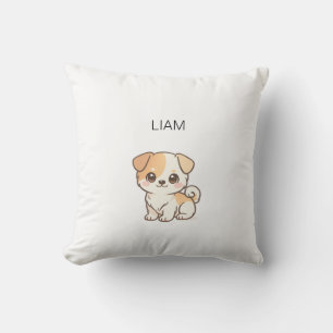 Cute Chibi Puppy Custom Name Nursery Throw Pillow