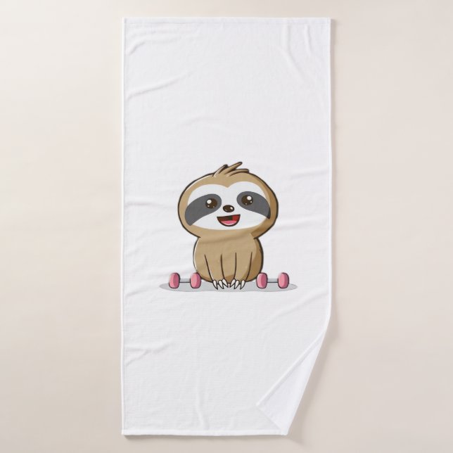 Cute Chibi Sloth Workout � Funny Kawaii Gym Animal Bath Towel (Bath Towel)