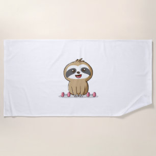 Cute Chibi Sloth Workout � Funny Kawaii Gym Animal Beach Towel