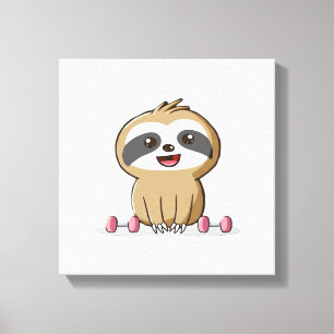Cute Chibi Sloth Workout � Funny Kawaii Gym Animal Canvas Print