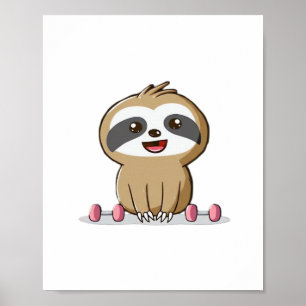 Cute Chibi Sloth Workout � Funny Kawaii Gym Animal Poster