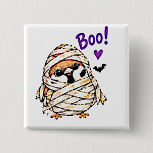 Cute Chibi Sparrow Bird Halloween Mummy Fun 2 Inch Square Button