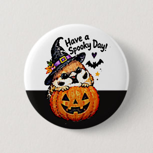 Cute Chibi Sparrow Bird Halloween Pumpkin 2 Inch Round Button