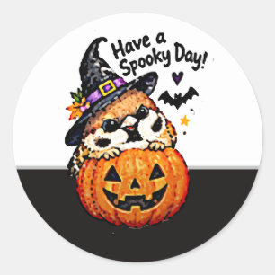 Cute Chibi Sparrow Bird Halloween Pumpkin Classic Round Sticker