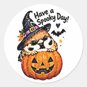 Cute Chibi Sparrow Bird Halloween Pumpkin Classic Round Sticker