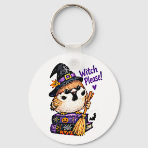 Cute Chibi Sparrow Bird Halloween Witch Please Keychain