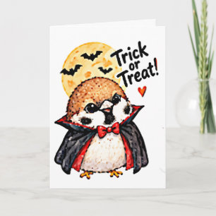 Cute Chibi Sparrow Dracula Bird Halloween Card