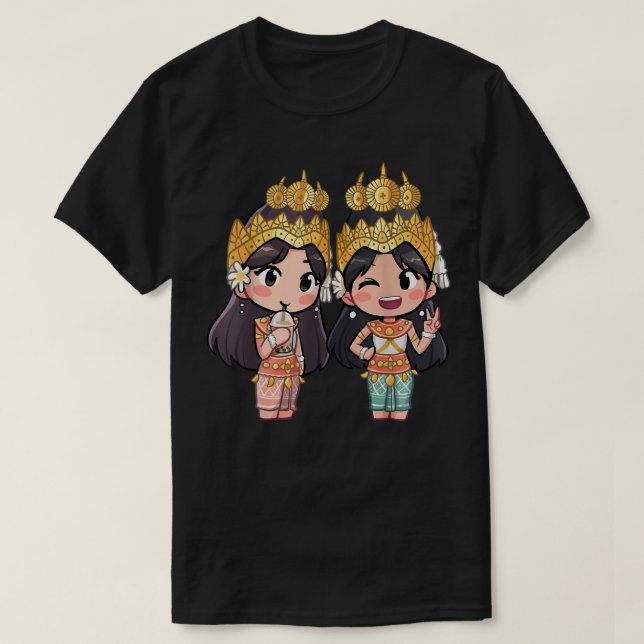 Cute Chibi Style Cambodian Khmer Apsara BFF friend T-Shirt (Design Front)