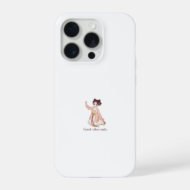 Cute Chibi Traditional Anime Girl Good Vibes Only  iPhone Case (Back)
