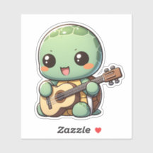 Cute Chibi Turtle Playing Guitar