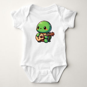 Cute Chibi Turtle Playing Guitar Baby Bodysuit