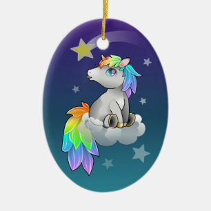 Cute Chibi Unicorn, Rainbow and Stars ornament