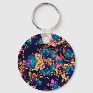 Cute chic abstract flowers background keychain
