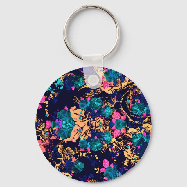 Cute chic abstract flowers background keychain (Front)