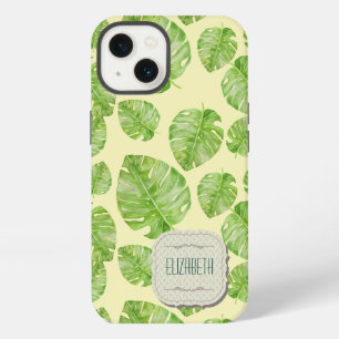 Cute Chic Banana Leaf Green White Name Yellow iPhone 13 Case