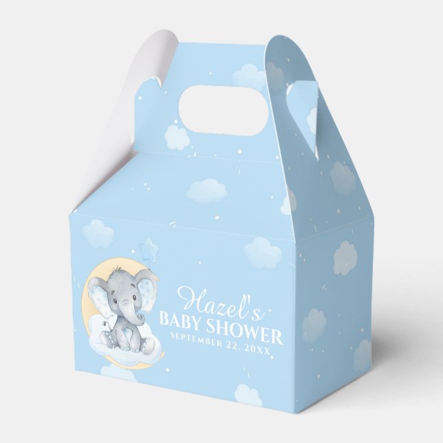 Cute Chic Blue Elephant Boy Baby Shower Thank You Favor Box (Front Side)