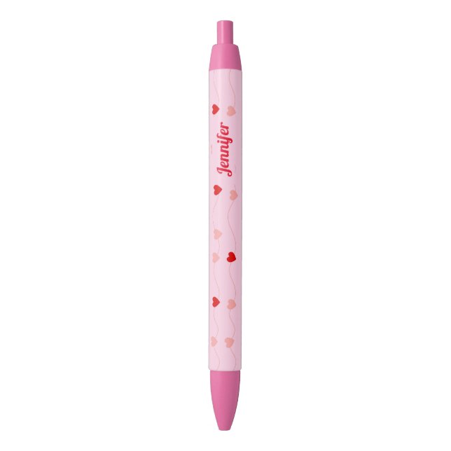 Cute Chic Blush Pink Red Hearts Personalized Black Ink Pen (Front Vertical)