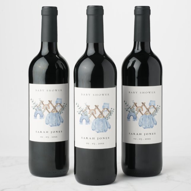 Cute Chic Boy Baby Clothes Essential Baby Shower Wine Label (Bottles)