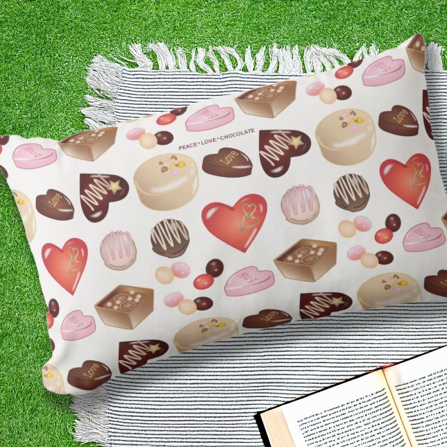 Cute Chic Chocolate Candy Heart Pattern Outdoor Lumbar Pillow (Creator Uploaded)