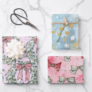 Cute Chic Christmas Wreaths And Bows Wrapping Paper Sheet