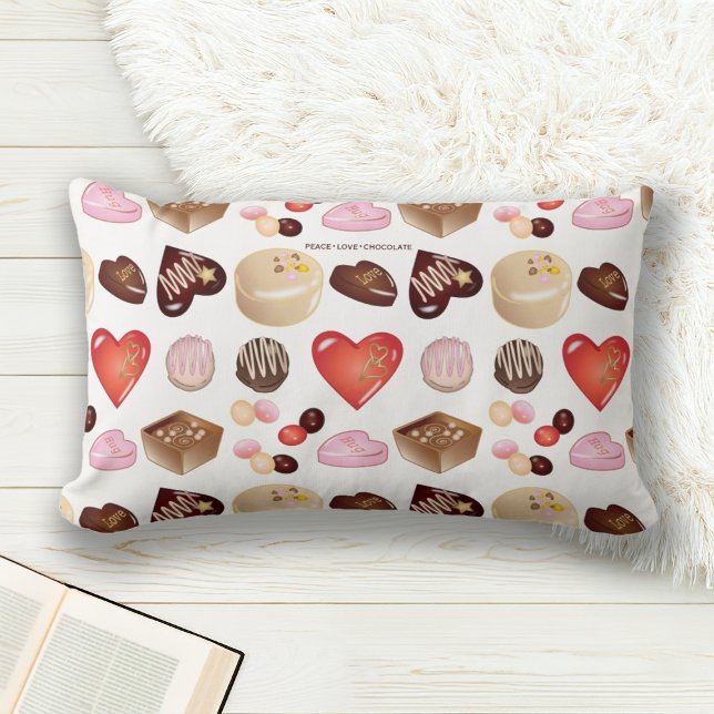 Cute Chic Colourful Chocolate Candy Heart Pattern Lumbar Pillow (Creator Uploaded)