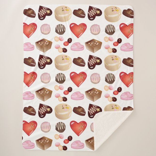 Cute Chic Colourful Chocolate Candy Heart Pattern Sherpa Blanket (Front)
