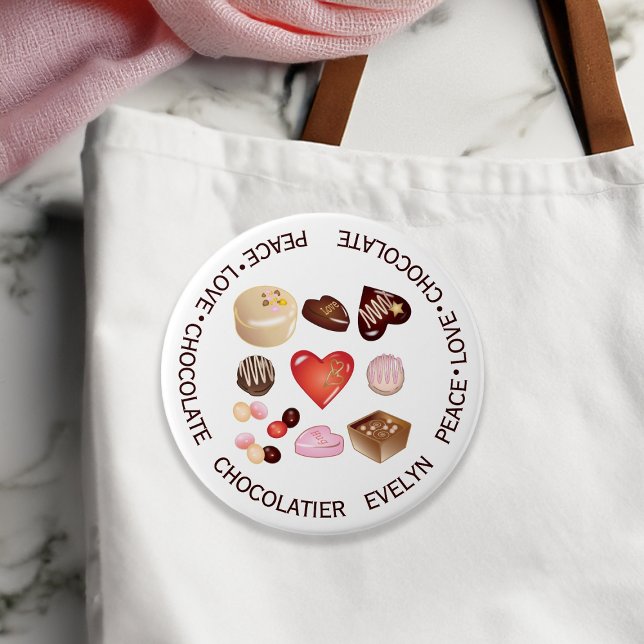Cute Chic Colourful Peace Love Chocolate Candy 3 Inch Round Button (Creator Uploaded)