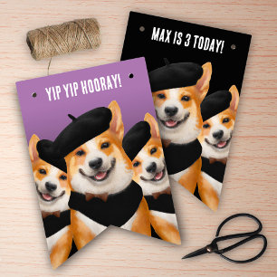 Cute Chic Corgi Dogs Wearing Berets & Bandanas Bunting Flags