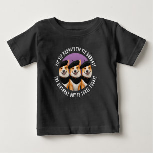 Cute Chic Corgi Dogs Yip Yip Hooray Happy Birthday Baby T-Shirt