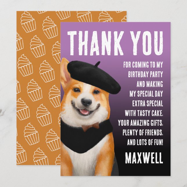 Cute Chic Corgis Birthday Thank You Card (Front/Back)