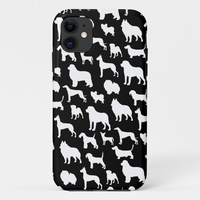 Cute & Chic Dog Silhouette Design on Black Case-Mate iPhone Case (Back)