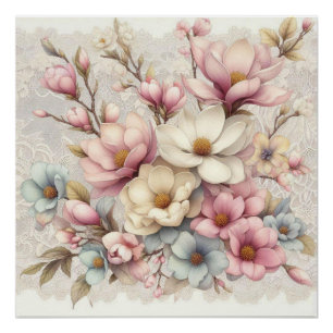 Cute chic girly floral and lace poster
