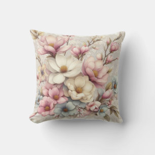 Cute chic girly floral and lace throw pillow