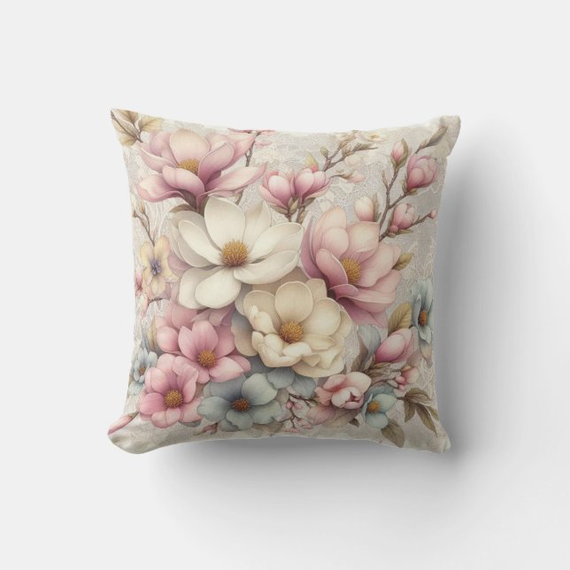 Cute chic girly floral and lace throw pillow (Front)