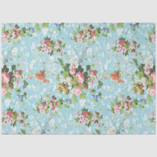 Cute Chic Girly Floral-Pastel Blue Background Tissue Paper