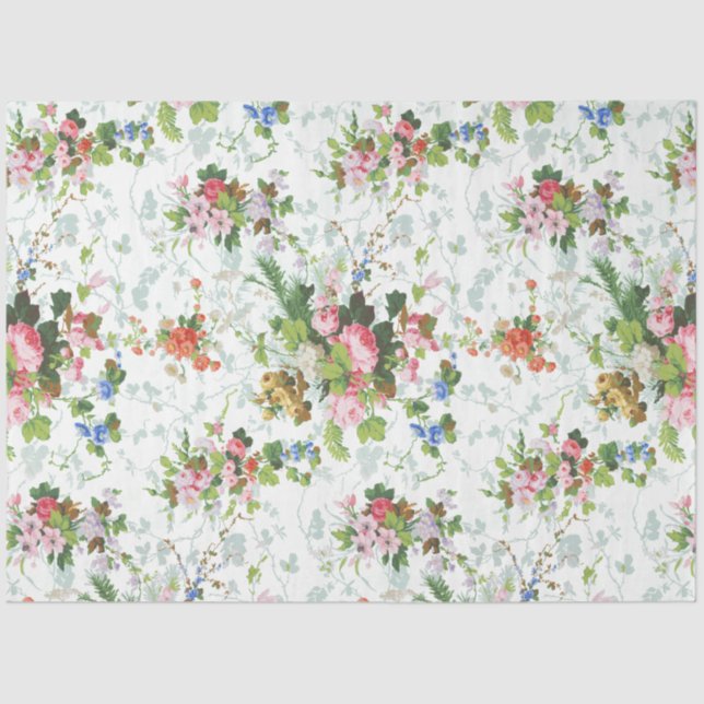 Cute Chic Girly Floral-White Background Tissue Paper (Front)