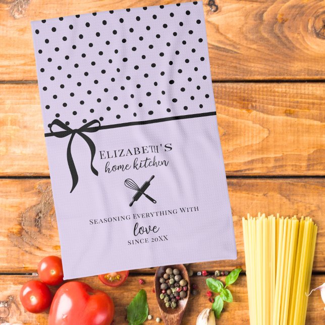 Cute Chic Girly Light Lilac and Black Polka Dot Kitchen Towel (Creator Uploaded)