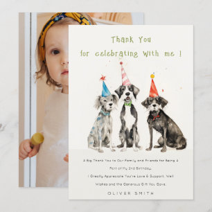 Cute Chic Kids Pawty Dog Birthday Party Photo Thank You Card