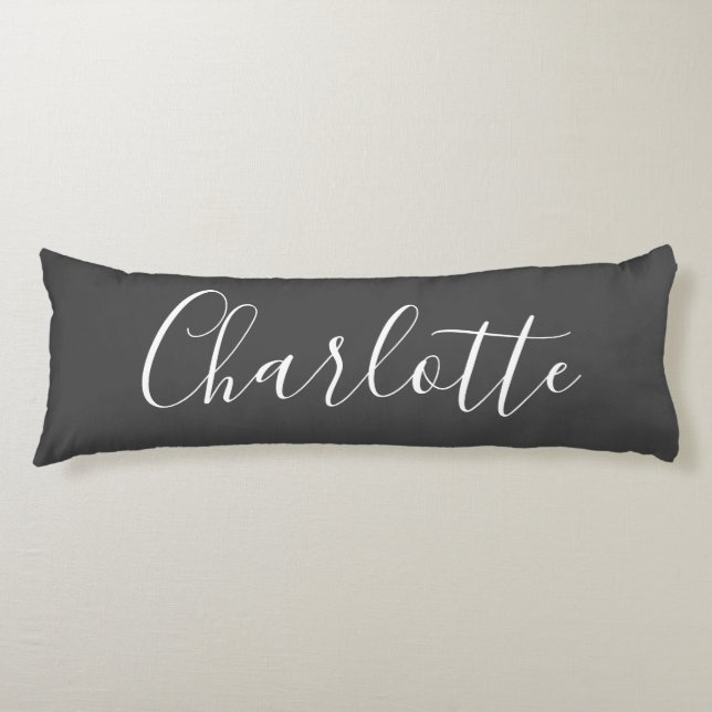 Cute Chic Minimalist Calligraphy Name Black White Body Pillow (Front)