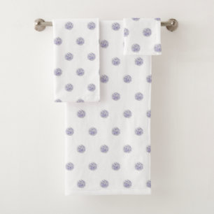 Cute Chic Pattern Flower Lavender Polka Dot Bath Towel Set