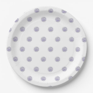 Cute Chic Pattern Flower Lavender Polka Dot Blue Paper Plate