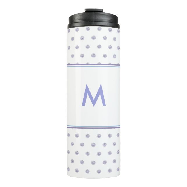 Cute Chic Pattern Flower Lavender Polka Dot Blue Thermal Tumbler (Front)